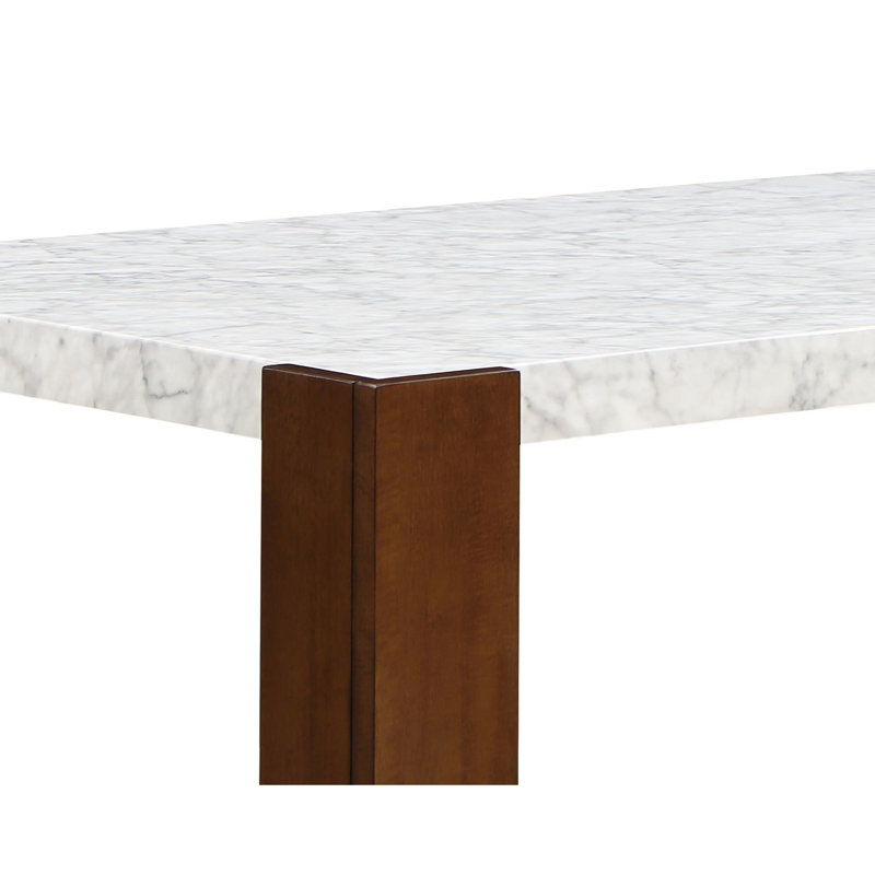 Neutral Color Engineered Stone Dining Table With Support Walnut Chairs