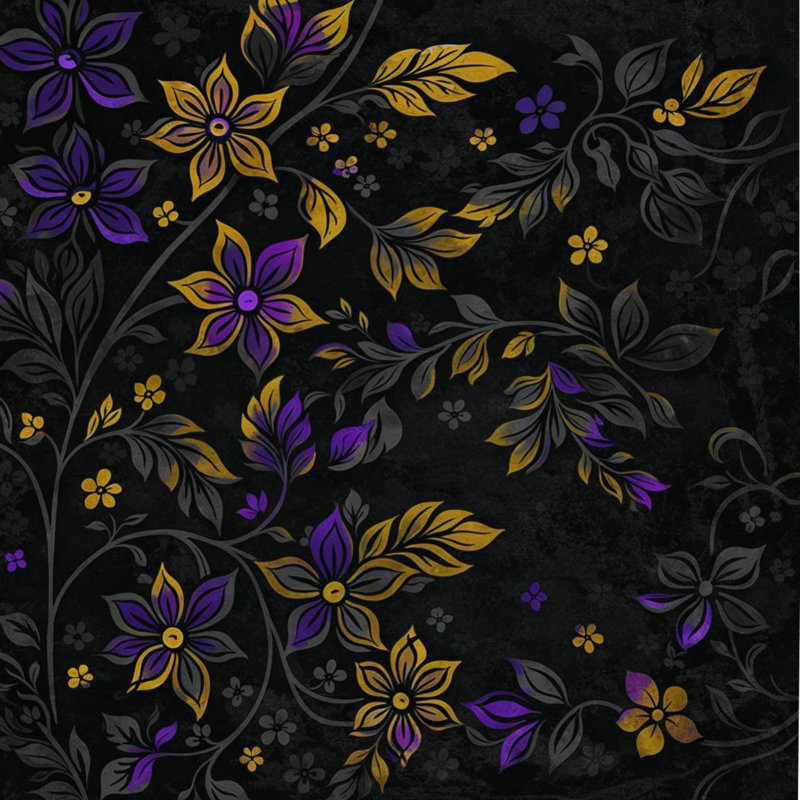 Floral Botanical Illustration Comforter, Twin Extra Long, Deep Black Purple