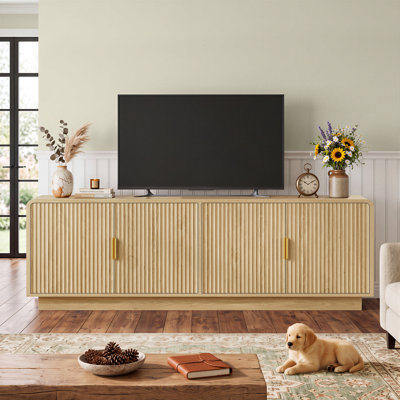 66.9" W Fluted TV Stand for TVs up to 75 Inch with 4 Doors, Media Console with Adjustable Shelves for Living Room, Natural