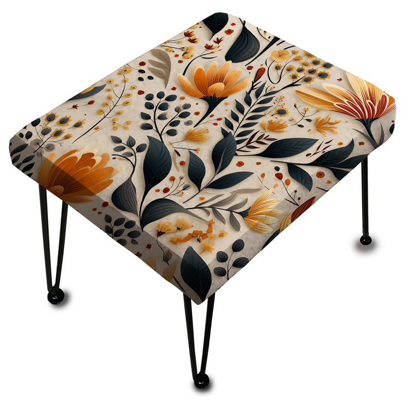Earthy Tones Yellow And Blue Cottage Flowers - Cottage Rectangle Ottoman
