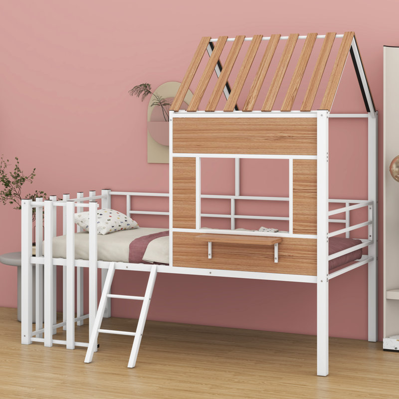 Metal Loft Bed With Ladder, White