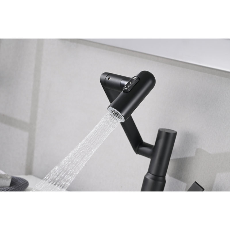 Robinet de lavabo de salle de bain avec fonction de jet, affichage de la température, interrupteur antidérapant, commandes d'eau chaude et froide et bec pivotant à 360 °