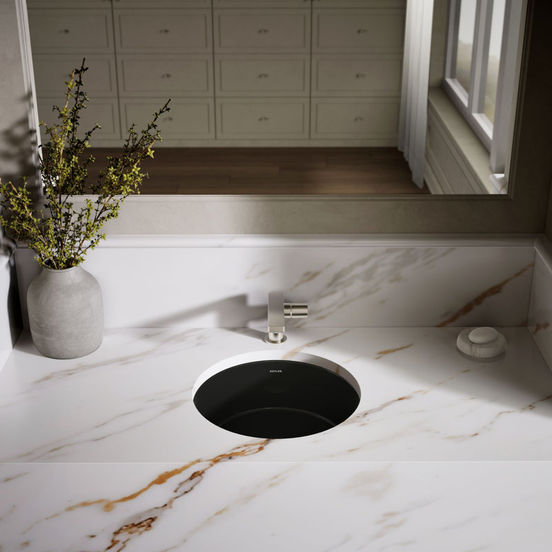 Verticyl Ceramic Vitreous China Circular Undermount Bathroom Sink with Overflow, Cashmere