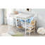 Lit mezzanine en métal blanc avec bureau, escalier de rangement, garde-robe et éclairage à DEL, structure solide pour la structure de soutien