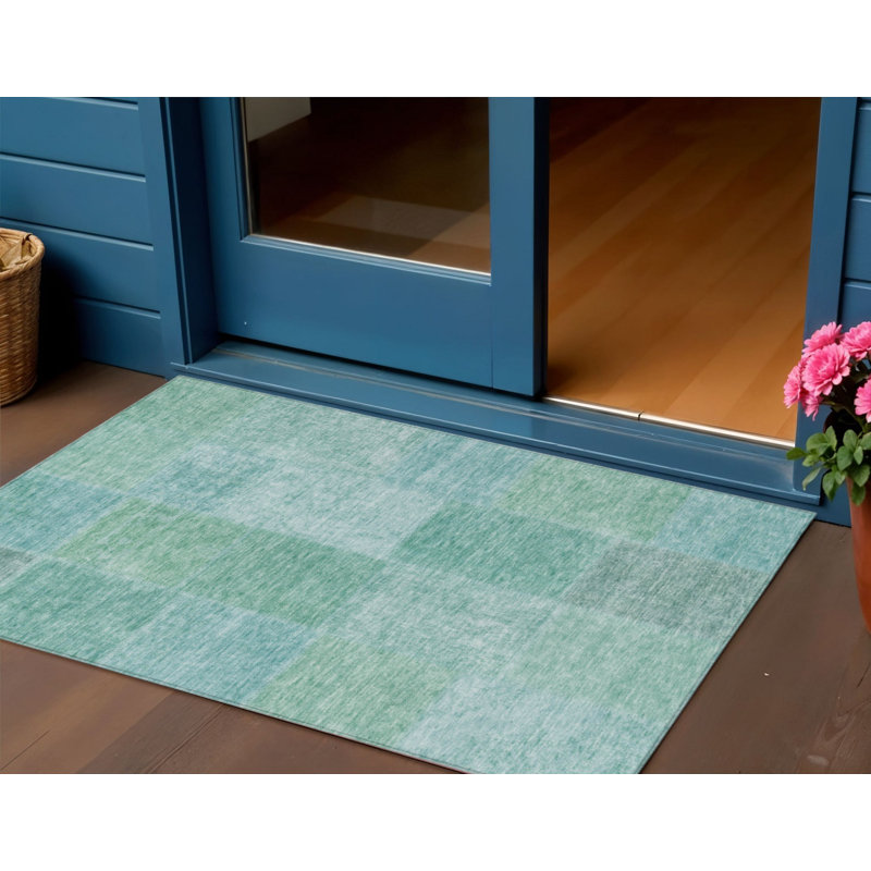 Tapis bleu sarcelle et vert, Rectangulaire 3 pi x 5 pi