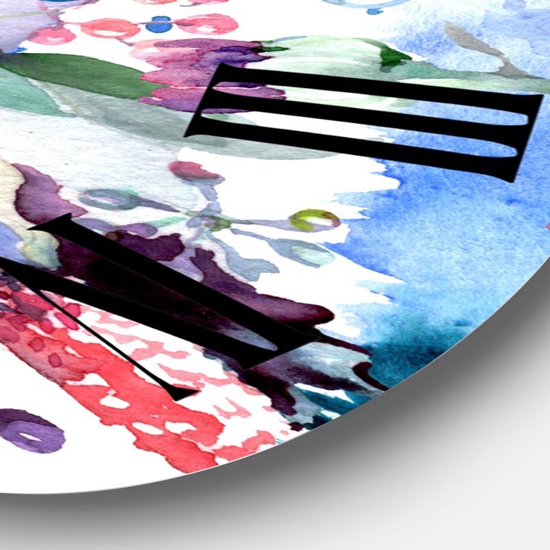 Horloge murale moderne Vibrant Wild Spring Leaves and Wildflowers, Grand