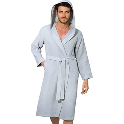 Mahie Terry Cloth Boy / Man+ Mid-Calf Bathrobe with Pockets and Hood