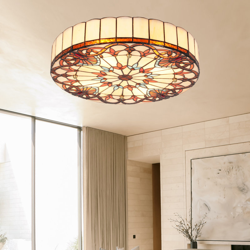 Plafonnier encastré 4 lumières à intensité variable en verre 20 po Tiffany