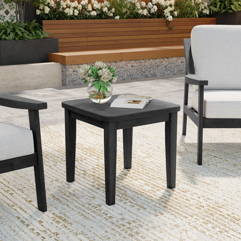 Solid Wood Teak Outdoor Side Table, Black