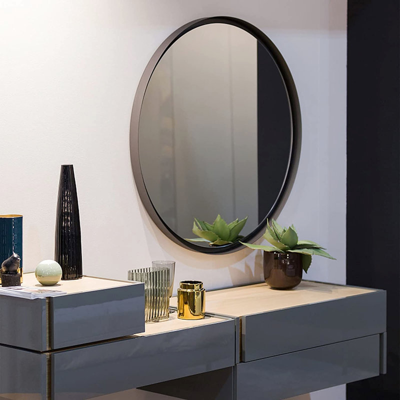 Bathroom Mirror Black Round 24" - Superior 4mm Hd Glass, Aluminum Alloy Frame, Shatterproof Feature 24 Inch High Rust Border, Film Added