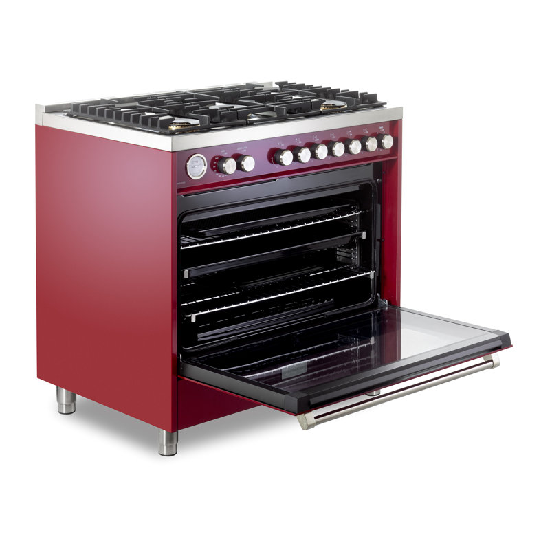 Verona Ultima 36" 5 Burner Single Gas Range, Burgundy