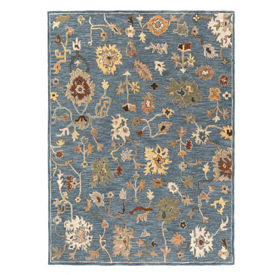 Amara Blue/Multi Traditional Floral Hand-Tufted Wool Indoor Area Rug