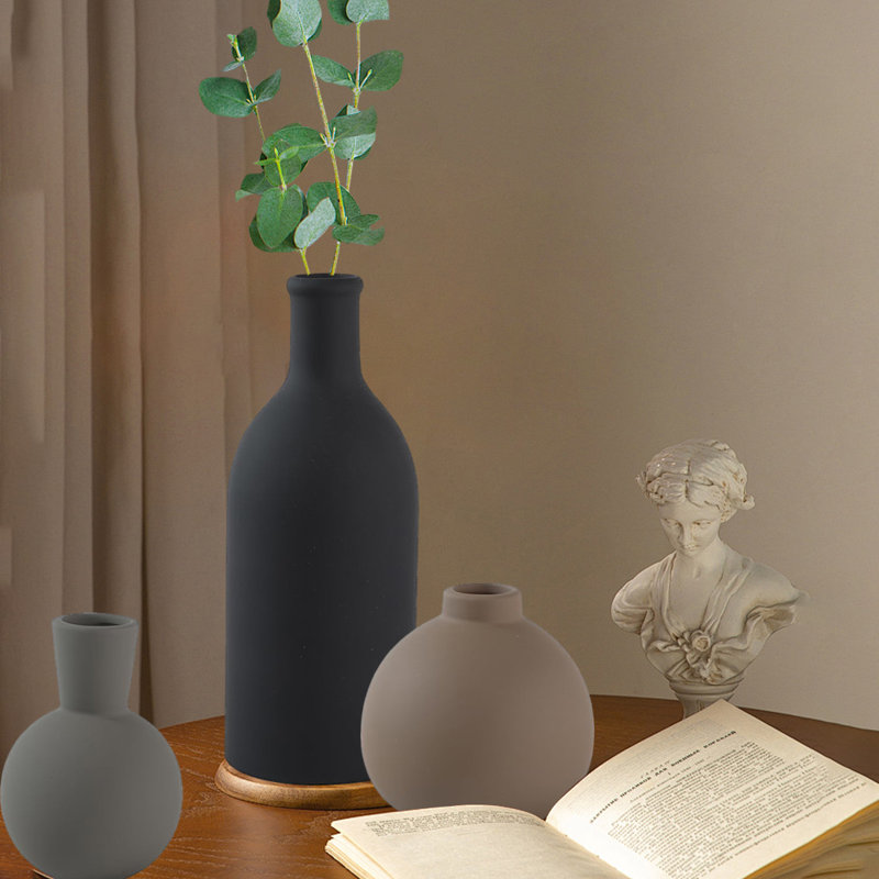 Ceramic Vase Set Of 3, Decorative Flower Table Vase For Entryway,Living Room, Kitchen, Bedroom, Brown/Gray/Black