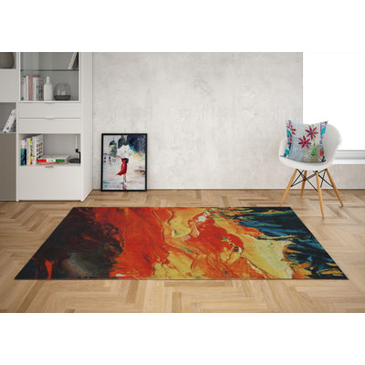 Tapis tissé élégant (4 x 6 pi), 100% polyester, d'une hauteur de poils de 0,4 po | Antibactérien, antidérapant sous la surface | Lavable à la machine, impression numérique 3D | Parfait pour le salon, la chambre à coucher et la décoration intérieure
