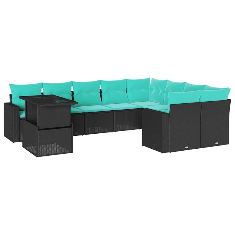  10 Piece Patio Sofa Set With Cushions Grey Poly Rattan, Light Blue, Black