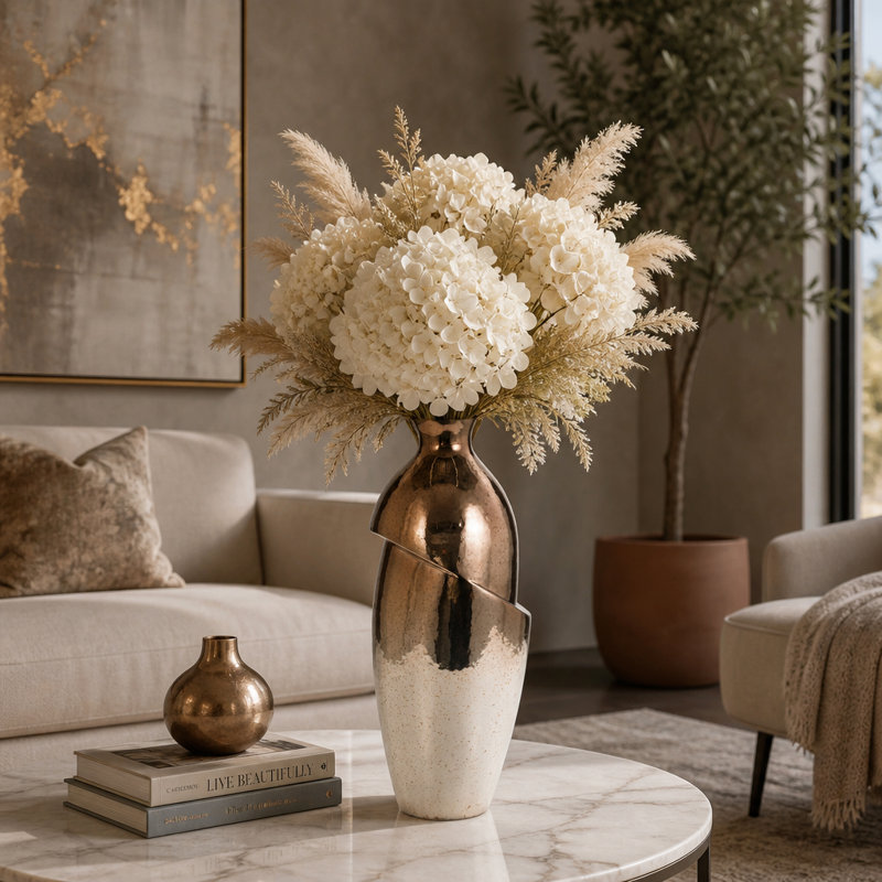 Decorative Two-tone Glass Table Vase for Home Decor - Elegant Flower Vase Accent for Living Room or Bedroom Display - Bronze