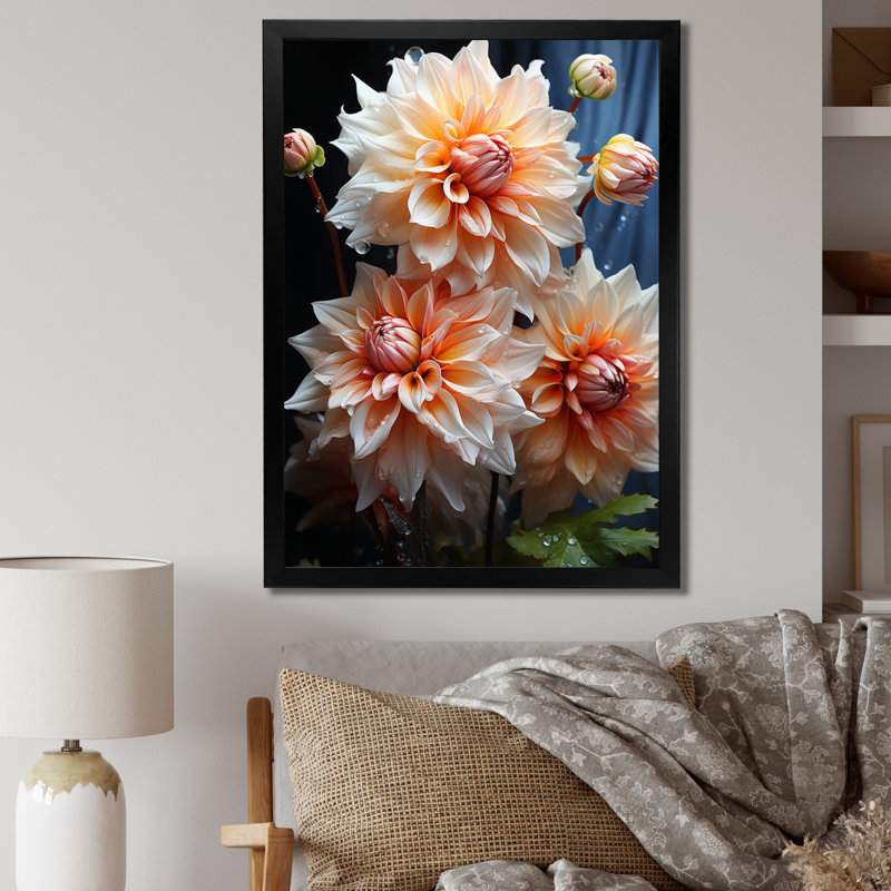 Impression romantique sur toile Vontrel Peach Dahlia, Cadre photo noir, H 20 po x l 12 po x P 1 po
