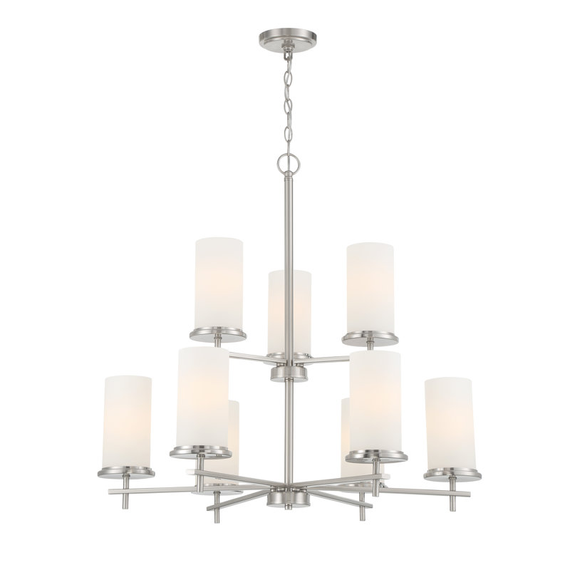 Ashten 9 - Light Dimmable Sputnik Modern Linear Chandelier, Brushed Nickel, Frosted