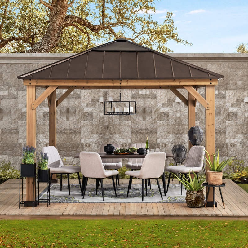 Cedar Framed Brown Steel 11' x 11' Outdoor Gazebo