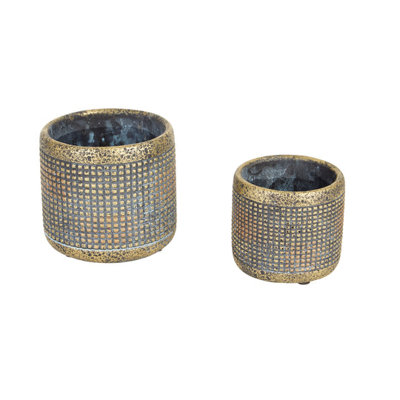 Ensemble de 2 pots à fleurs modernes en ciment métallique | Jardinières dorées