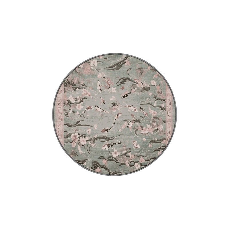 Tapis gris soyeux et moelleux, Rond 5 pi