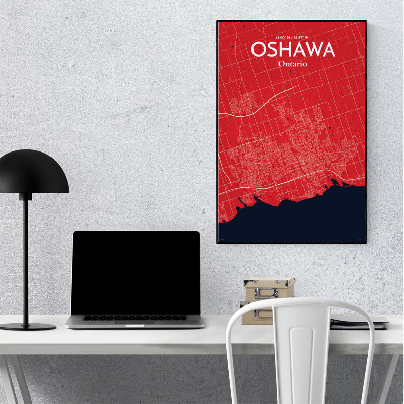 «Oshawa City Map», impression, Rouge / bleu marine, H 36 po x l 24 po