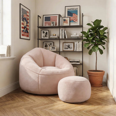 Oversized Round Bean Bag Chair with Ottoman, Memory Foam Lounge Chair for Living Room Bedroom