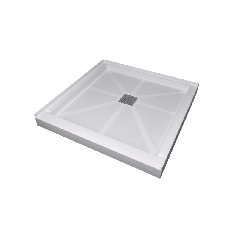 Base de douche en verre 36 po x 36 po avec finition solide SMC - surface antidérapante et couvercle de drain en acier inoxydable