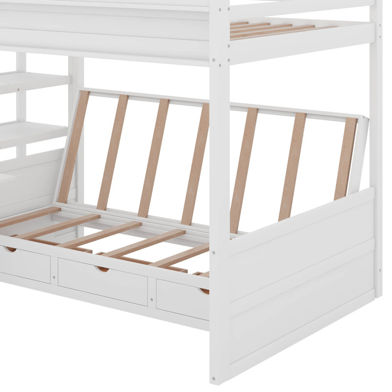 Full Size Convertible Bunk Bed With Drawers, White