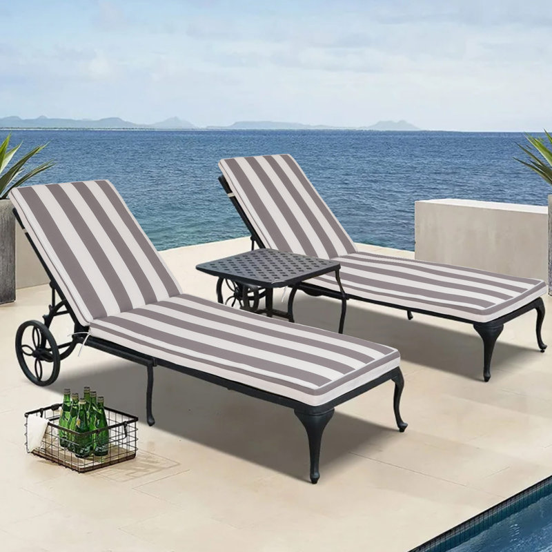 2PCS Set Outdoor Lounge Chair Cushion Replacement Patio Funiture, Cotton, Antique Gray White Stripes