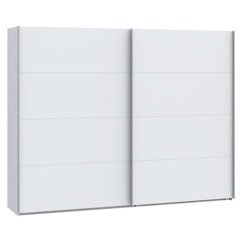 Modern Wardrobe with 2 Sliding Doors, Engineered Wood, White, Chrome, 210.5cm H x 269.8cm W x 61.2cm D