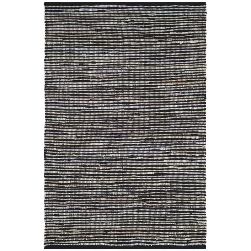 Tapis noir / multicolore en coton tissé à plat à la main Fales, Rectangulaire 3 pi x 5 pi