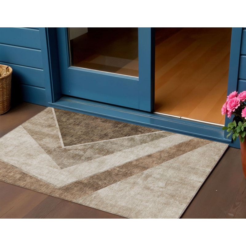 Tapis intérieur lavable à motif géométrique beige 3 pi x 5 pi