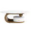 Table basse moderne moderne de 2 personnes - Tables ovales et rondes de salon avec support en métal, tiroir en faux marbre et plastique facile à assembler
