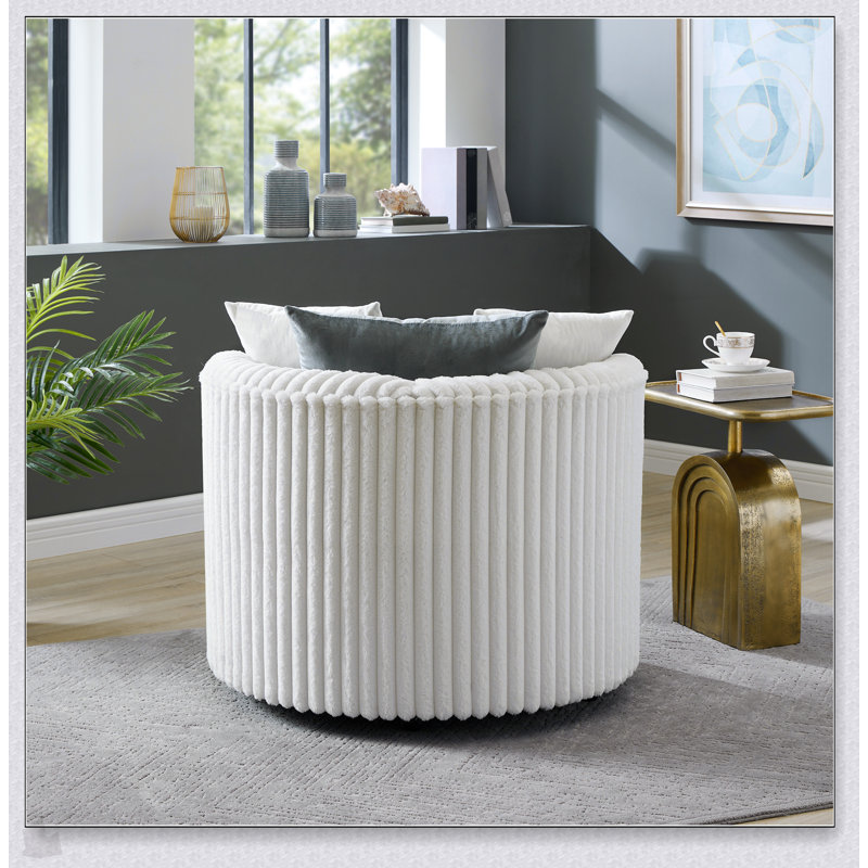 Fauteuil d'appoint rembourré en velours côtelé moelleux avec roulettes, blanc cassé, parfait pour le confort et la mobilité