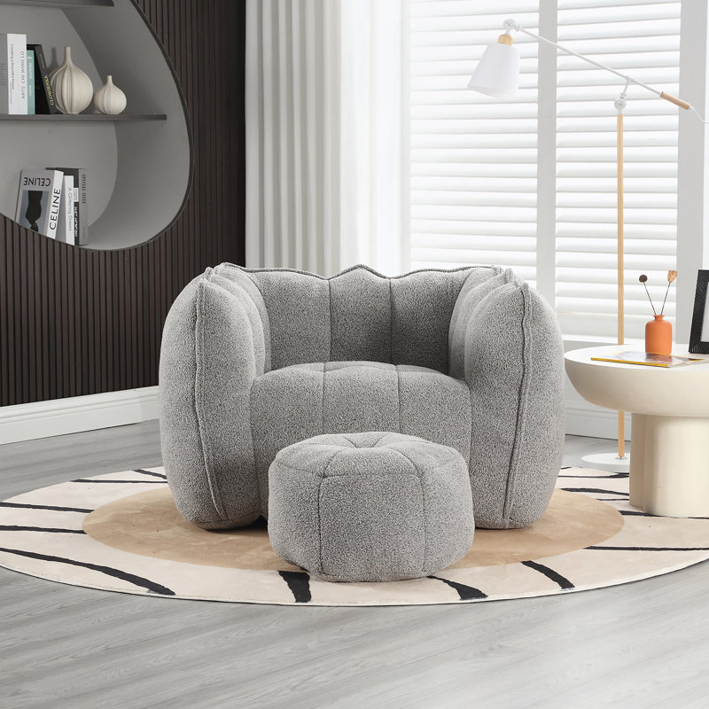 Sofas Upholstered Accent Chair with Ottoman, Gray Chenille, 23.23" H x 38.58" W x 31.5" D