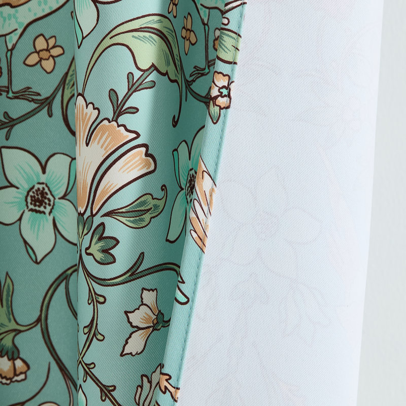HLC.ME Florence Floral & Birds Patterned Window Back Tab Rod Pocket Curtains Bedroom - Light Blocking Darkening Window Panels, Set of 2 (Aqua Blue, 52 W x 96 L)
