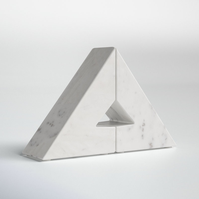 Set of 2 Right Triangle Marble Bookends Contemporary Abstract Angled Bookends
