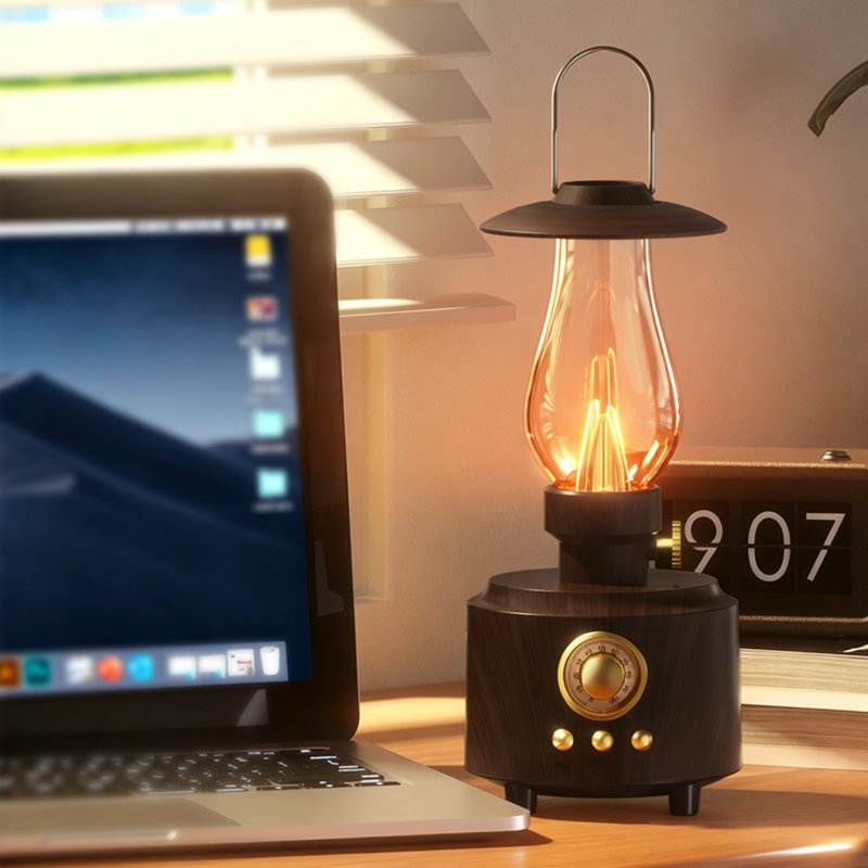 Haut-parleur Bluetooth de style rétro avec lumière chaude réglable, étanche IPX4 pour la plage, le camping et la maison