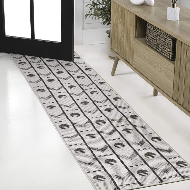 Tapis intérieur / extérieur crème / noir Matthew, Tapis de couloir 2 pi x 7 pi 10 po