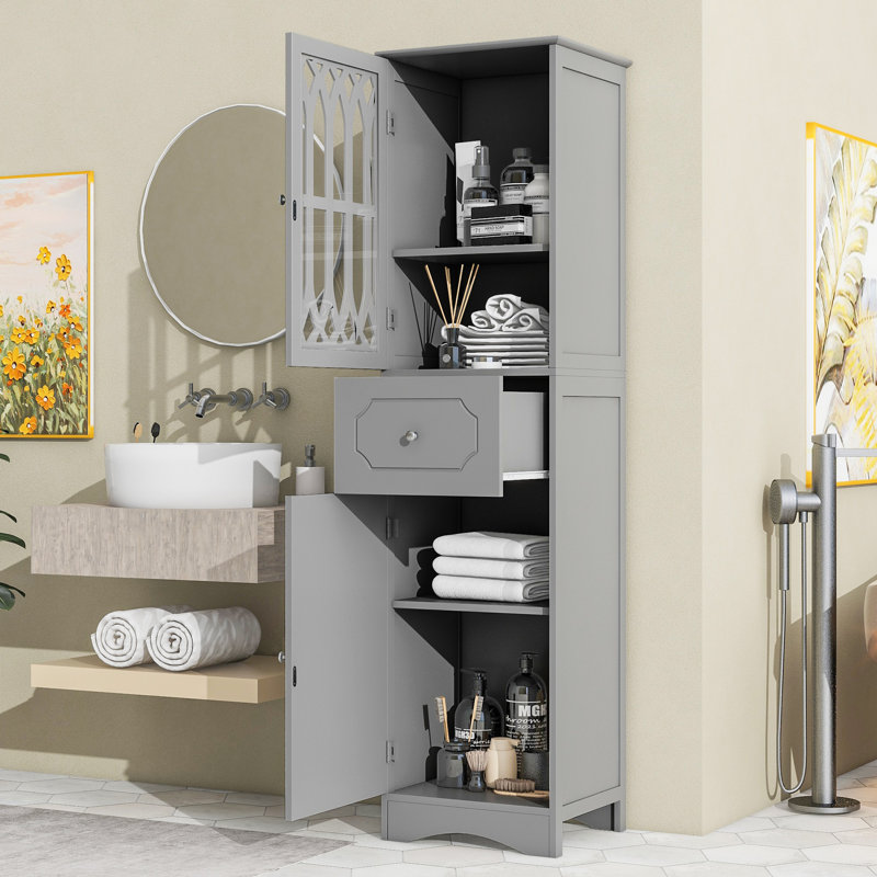 Ayre Freestanding Linen Cabinet, Grey/Brown/Blue