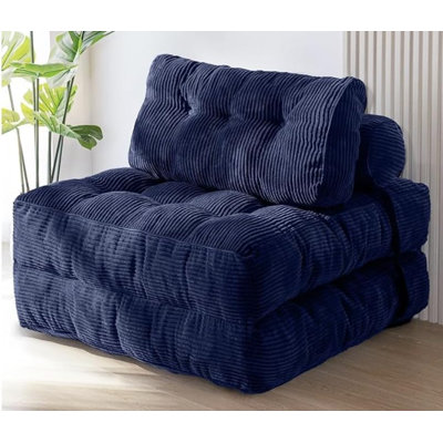 Canapé-lit pliant convertible 3-en-1 - Fauteuil-lit portatif avec coussin et support pour le dos - Canapé de plancher multifonctionnel sans assemblage pour salon, chambre à coucher, dortoir - confortable, peu encombrant - bleu marine