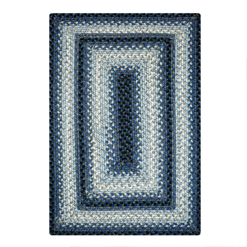  Washable Braided Rug Reversible Indoor/Outdoor Black/White/Ivory/Blue Rug, Rectangle 2'3" x 3'9"