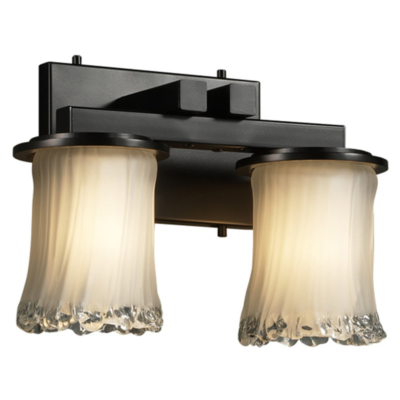 Barre d'éclairage de salle de bain 2 lumières, Noir mat, Blanc givré