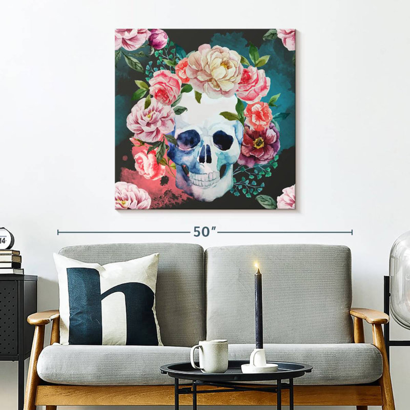 Crâne floral Kerner, H 30 po x l 30 po