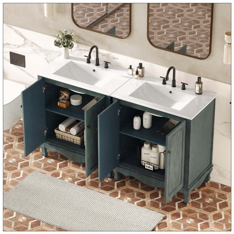 Ensemble de meuble-lavabo double avec finition sarcelle antique rétro, Antique blue green,Teal, Antique blue green,Teal