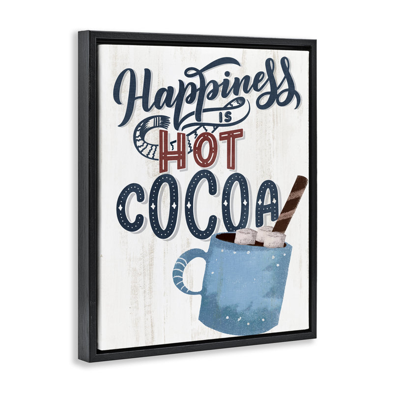 Cadre flottant Happiness Is Hot Cocoa, design par Kim Allen, H 21 po x l 17 po, Cadre flottant noir de jais