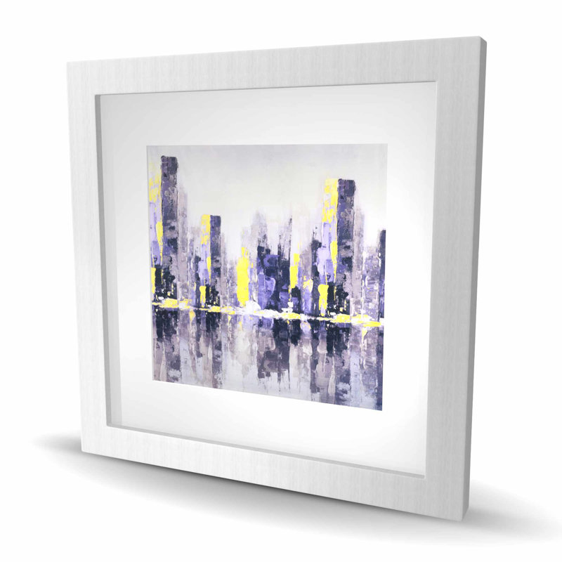 Abstrait ville mauve - reproduction encadrée jaune mat pour la décoration