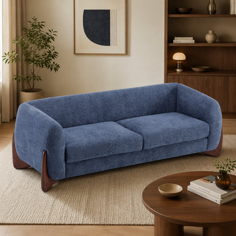 Canapé 82 pouces Boucle Sherpa, Boucle bleu marine