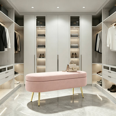 Banc de rangement avec repose-pieds avec pieds dorés, banc de hall d'entrée rembourré avec plateau relevable, banc de bout de lit moderne pour la chambre à coucher, le salon